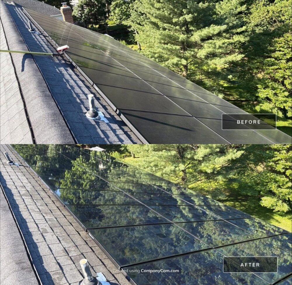 Solar panels in Elkridge, Maryland before and after cleaning
