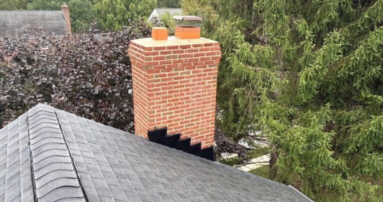 Brick chimney after cleaning in Ellicott City, Maryland.