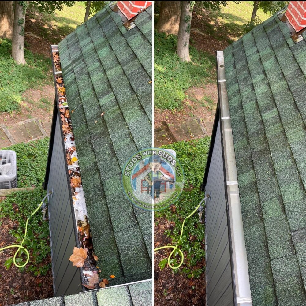 Gutter before and after cleaning